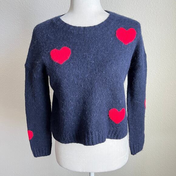 Rails Perci Navy Scarlet Heart Sweater Women's M Wool Blend Relaxed Pullover - Picture 1 of 8